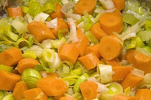 Chopped carrots, leeks and onions