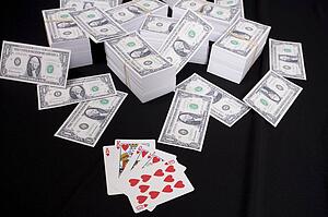 Piles of money and cards