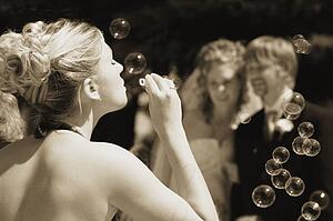 Guest blows bubbles