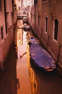 Gondolas in a residential canal side street in Venice Italy Europe