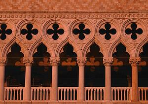 Facade of Doge's Palace in warm tones Venice Italy