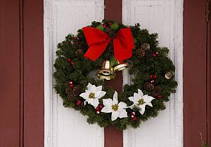 Christmas wreath hanging on a door