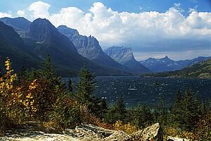 Montana, USA; View across St. Mary lake in Glacier National Park