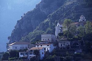 Amalfi, Italy; Traditional houses built up a cliff