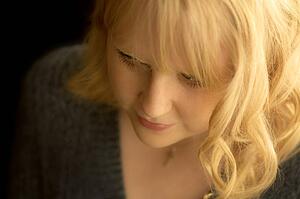 High angle portrait of a young blonde woman