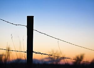 Silhouette of barbed wire fence