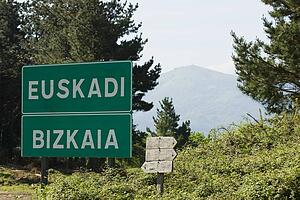 The Basque Country, Bizkaia, Spain; Border sign at entrance of Euskadi, Bizkaia