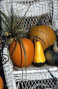 Pumpkins on white chair