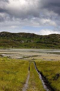 Islay, Scotland; Tire tracks down to a beach