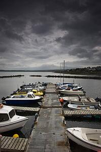 Scotland; Row of boats anchored at marina