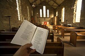 Prayer book in church, Rosedale, North Yorkshire, England