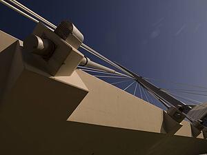 Underview of pedestrian bridge, Esplanade Riel, Winnipeg, Manitoba, Canada