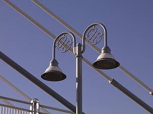 Lamp post on pedestrian bridge, Esplanade Riel, Winnipeg, Manitoba, Canada
