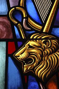 Stained glass window in synagogue