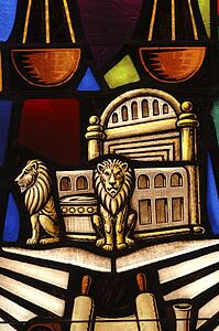 Stained glass window in synagogue
