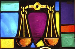 Stained glass window in synagogue