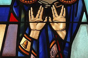 Stained glass window in synagogue