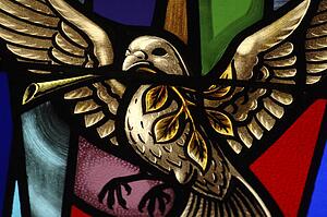 Stained glass window in synagogue