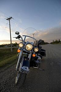 Motorcycle on side of road, Manitoba, Canada