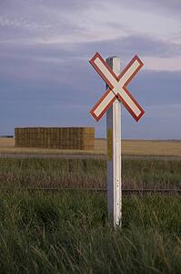 Railroad crossing sign, Manitoba, Canada