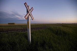 Railroad crossing sign, Manitoba, Canada