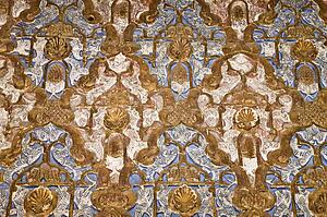 Royal Alcazars of Seville, Seville Province, Spain; Decoration on wall of Salon de Embajadores