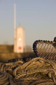 Seahouses, Northumberland, England; Fishing nets and ropes