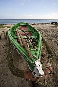 Northumberland, England; Boat on a beach