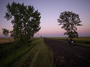 British Columbia, Canada; Motorcycle on road side
