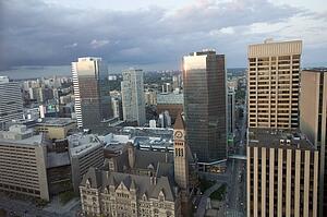 Toronto, Ontario, Canada; City view of skyscrapers and Old City Hall