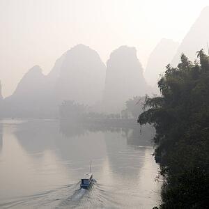 Li river, Yangshuo, Guilin, Guangxi Province, China; Boat in the water