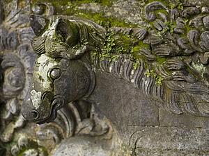 Klungkung, Bali, Indonesia; Carved horse