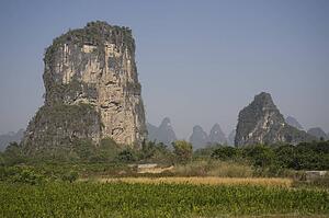 Yangshuo county, China, Asia; Karst peaks and rice fields