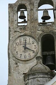 Capri, Italy; clock and bell tower in piazza