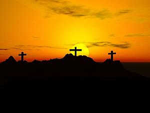 Crucifixion; Three crosses in the sunset