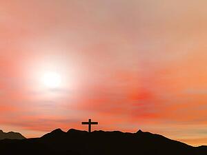 Crucifixion; A cross with a red sky
