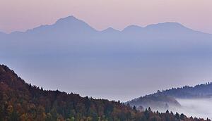 Ljubljana, Slovenia; Mist over Ljubljana Basin