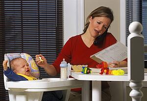 Young mother working from home