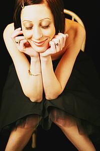 Woman wearing strapless evening dress