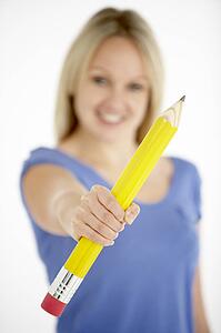 Woman Holding Big Pencil