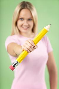 Woman Holding Big Pencil