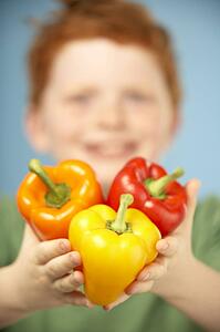 Young Boy Holding Colourful Peppers