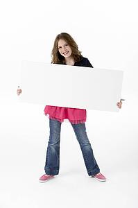 Young Girl Holding Party White Card