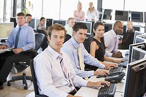View Of Busy Stock Traders Office