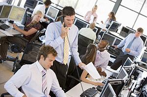View Of Busy Stock Traders Office