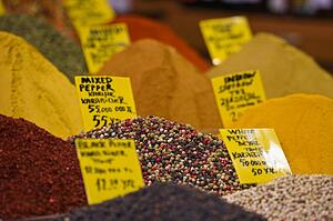 Spices in the spice bazaar; Istanbul, Turkey