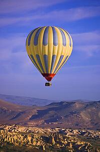Hot air balloon over Goreme valley, Cappadocia, Anatolia, Turkey