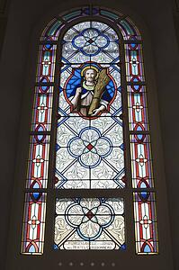 Stained Glass window decorated with a Religious figure, Saint-Francois-de-Sales Church, Laval, Quebec, Canada