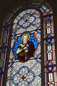 Stained Glass window decorated with a Religious figure, Saint-Francois-de-Sales Church, Laval, Quebec, Canada