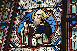 Stained Glass window decorated with a Religious figure, Saint-Francois-de-Sales Church, Laval, Quebec, Canada